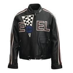 Evel Knievel&reg; Genuine Naked Cowhide Leather Men&apos;s Checkered V Jacketevel 