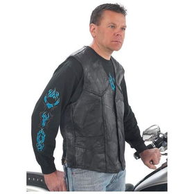 Diamond Plate&trade; 10 Pieces of Rock Design Genuine Buffalo Leather Biker Vestsdiamond 