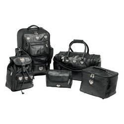 Embassy&trade; 5pc Italian Stone&trade; Design Black Genuine Leather Luggage Setembassy 