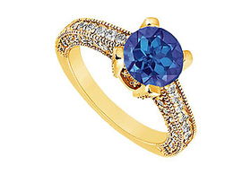 Sapphire and Diamond Engagement Ring : 14K Yellow Gold - 1.25 CT TGW - Ring Size 9.5sapphire 
