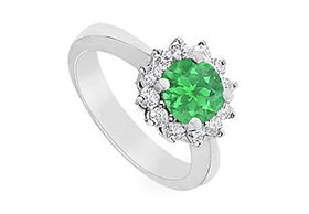Emerald and Diamond Ring : 14K White Gold - 1.36 CT TGW - Ring Size 9.5emerald 