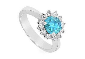 Blue Topaz and Diamond Ring : 14K White Gold - 1.36 CT TGW - Ring Size 9.5blue 