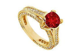 Ruby and Diamond Engagement Ring : 14K Yellow Gold - 2.50 CT TGW - Ring Size 9.0ruby 