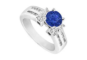 Sapphire and Diamond Engagement Ring : 14K White Gold - 1.75 CT TGW - Ring Size 9.5sapphire 
