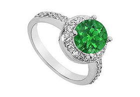 Emerald and Diamond Engagement Ring : 14K White Gold - 2.50 CT TGW - Ring Size 9.5emerald 