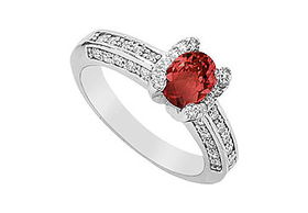 Ruby and Diamond Ring : 14K White Gold - 1.50 CT TGW - Ring Size 9.5ruby 