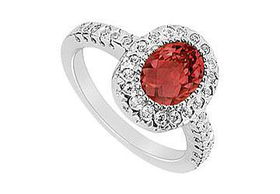 Ruby and Diamond Engagement Ring : 14K White Gold - 1.50 CT TGW - Ring Size 9.5ruby 