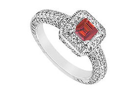 Ruby and Diamond Engagement Ring : 14K White Gold - 1.25 CT TGW - Ring Size 9.5ruby 