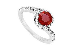 Ruby and Diamond Engagement Ring : 14K White Gold - 0.75 CT TGW - Ring Size 9.5ruby 