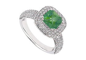 Emerald and Diamond Engagement Ring : 14K White Gold - 1.50 CT TGW - Ring Size 9.5emerald 