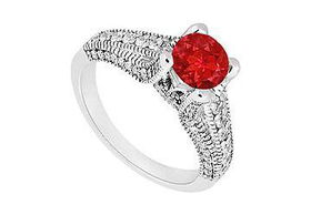 Ruby and Diamond Engagement Ring : 14K White Gold - 1.00 CT TGW - Ring Size 9.5ruby 