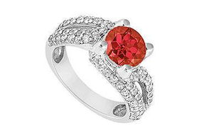 Ruby and Diamond Engagement Ring : 14K White Gold - 1.00 CT TGW - Ring Size 9.5ruby 