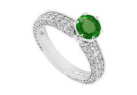 Emerald and Diamond Engagement Ring : 14K White Gold - 1.50 CT TGW - Ring Size 9.0emerald 