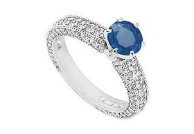 Sapphire and Diamond Engagement Ring : 14K White Gold - 1.50 CT TGW - Ring Size 9.5sapphire 