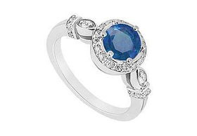 Sapphire and Diamond Engagement Ring : 14K White Gold - 0.75 CT TGW - Ring Size 9.5sapphire 