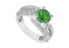 Emerald and Diamond Engagement Ring : 14K White Gold - 1.00 CT TGW - Ring Size 9.0emerald 