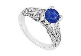 Sapphire and Diamond Engagement Ring : 14K White Gold - 1.00 CT TGW - Ring Size 9.0sapphire 