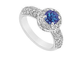 Sapphire and Diamond Engagement Ring : 14K White Gold - 1.25 CT TGW - Ring Size 9.0sapphire 