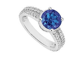 Sapphire and Diamond Engagement Ring : 14K White Gold - 1.00 CT TGW - Ring Size 9.0sapphire 