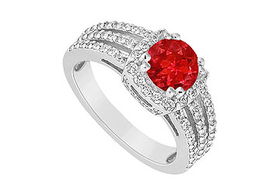 Ruby and Diamond Engagement Ring : 14K White Gold - 1.00 CT TGW - Ring Size 9.0ruby 