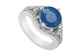 Sapphire and Diamond Engagement Ring : 14K White Gold - 0.75 CT TGW - Ring Size 9.0sapphire 