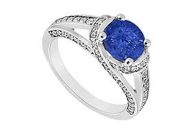 Sapphire and Diamond Engagement Ring : 14K White Gold - 1.00 CT TGW - Ring Size 9.0sapphire 