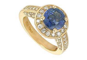 Blue Sapphire and Diamond Engagement Ring : 14K Yellow Gold - 4.00 CT TGW - Ring Size 9.0blue 