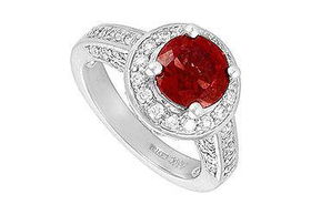 Ruby and Diamond Engagement Ring : 14K White Gold - 4.00 CT TGW - Ring Size 9.0ruby 