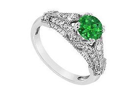 Emerald and Diamond Engagement Ring : 14K White Gold - 0.75 CT TGW - Ring Size 9.5emerald 