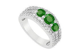 Emerald and Diamond Engagement Ring : 14K White Gold - 2.25 CT TGW - Ring Size 9.5emerald 