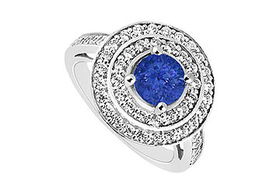 Sapphire and Diamond Engagement Ring : 14K White Gold - 1.00 CT TGW - Ring Size 9.5sapphire 