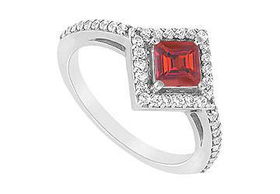 Ruby and Diamond Engagement Ring : 14K White Gold - 1.00 CT TGW - Ring Size 9.0ruby 