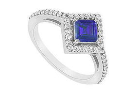 Sapphire and Diamond Engagement Ring : 14K White Gold - 1.00 CT TGW - Ring Size 9.0sapphire 