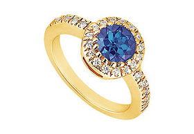 Sapphire and Diamond Engagement Ring : 14K Yellow Gold - 0.75 CT TGW - Ring Size 9.0sapphire 