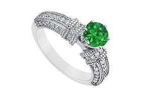 Emerald and Diamond Engagement Ring : 14K White Gold - 1.00 CT TGW - Ring Size 9.0emerald 