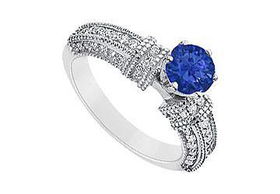 Sapphire and Diamond Engagement Ring : 14K White Gold - 1.00 CT TGW - Ring Size 9.5sapphire 