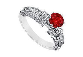 Ruby and Diamond Engagement Ring : 14K White Gold - 1.00 CT TGW - Ring Size 9.5ruby 