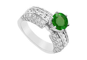 Emerald and Diamond Engagement Ring : 14K White Gold - 3.25 CT TGW - Ring Size 9.5emerald 