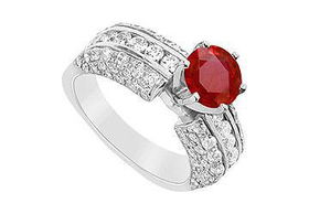 Ruby and Diamond Engagement Ring : 14K White Gold - 3.25 CT TGW - Ring Size 9.5ruby 