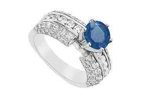 Sapphire and Diamond Engagement Ring : 14K White Gold - 3.25 CT TGW - Ring Size 9.5sapphire 