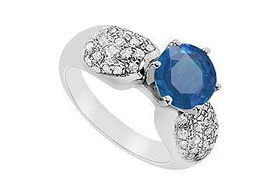 Sapphire and Diamond Engagement Ring : 14K White Gold - 1.50 CT TGW - Ring Size 9.5sapphire 
