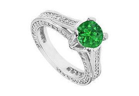 Emerald and Diamond Engagement Ring : 14K White Gold - 2.50 CT TGW - Ring Size 9.5emerald 