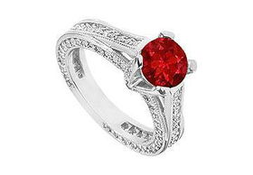 Ruby and Diamond Engagement Ring : 14K White Gold - 2.50 CT TGW - Ring Size 9.0ruby 