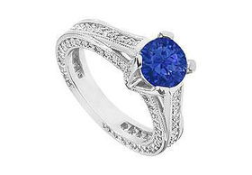 Sapphire and Diamond Engagement Ring : 14K White Gold - 2.50 CT TGW - Ring Size 9.0sapphire 