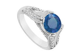 Sapphire and Diamond Engagement Ring : 14K White Gold - 2.50 CT TGW - Ring Size 9.0sapphire 
