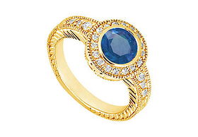 Sapphire and Diamond Engagement Ring : 14K Yellow Gold - 0.75 CT TGW - Ring Size 9.5sapphire 