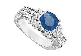 Sapphire and Diamond Engagement Ring : 14K White Gold - 2.50 CT TGW - Ring Size 9.5sapphire 