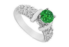 Emerald and Diamond Engagement Ring : 14K White Gold - 2.00 CT TGW - Ring Size 9.5emerald 