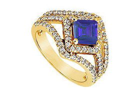 Sapphire and Diamond Engagement Ring : 14K Yellow Gold - 1.50 CT TGW - Ring Size 9.5sapphire 