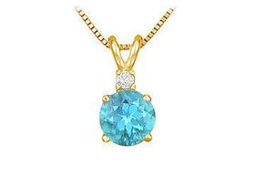 Diamond and Blue Topaz Solitaire Pendant : 14K Yellow Gold - 1.00 CT TGWdiamond 